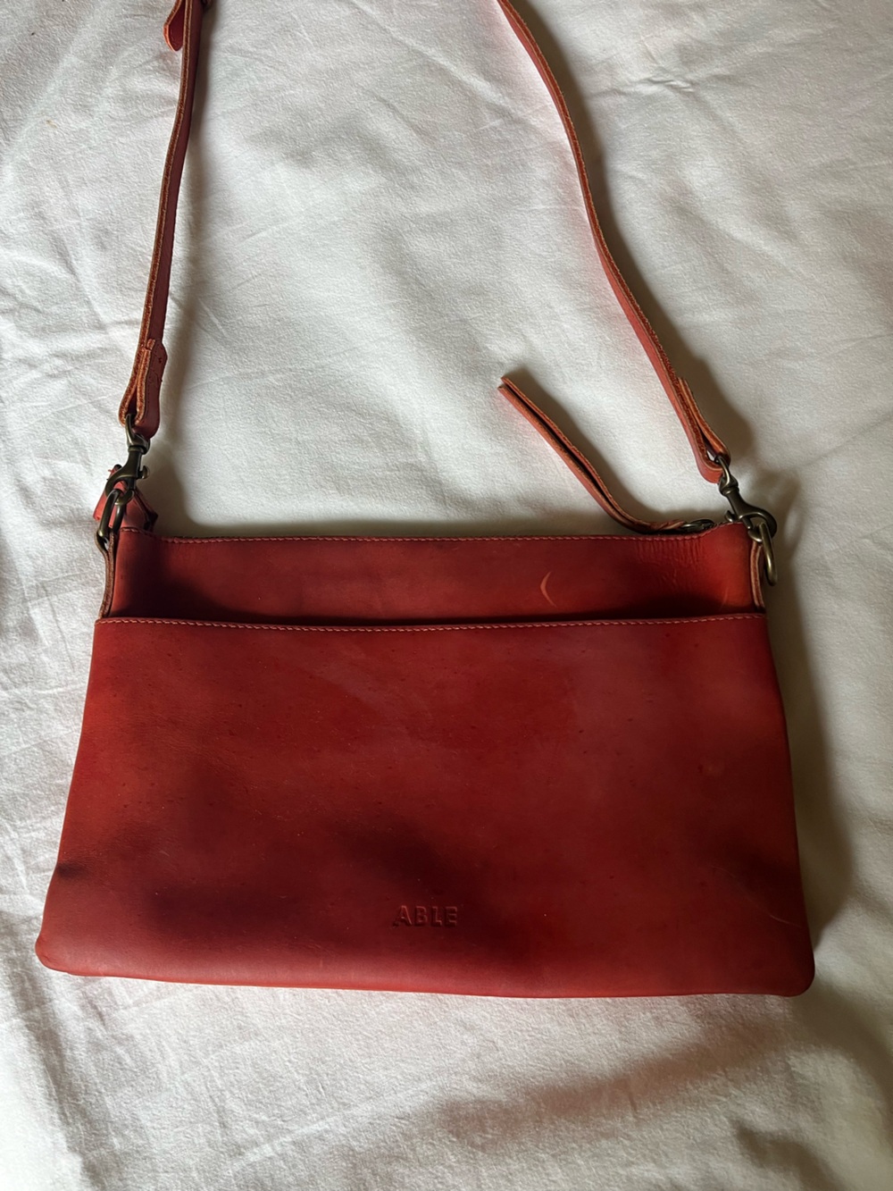Able Red Leather Crossbody Clutch